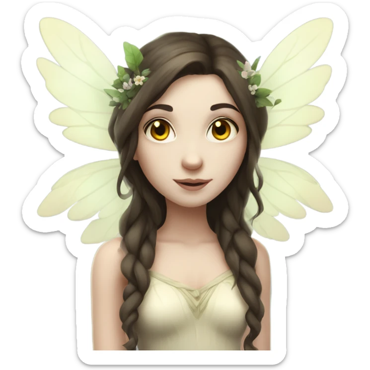 Pale skin, brunette forest fairy woman with wings full body sticker