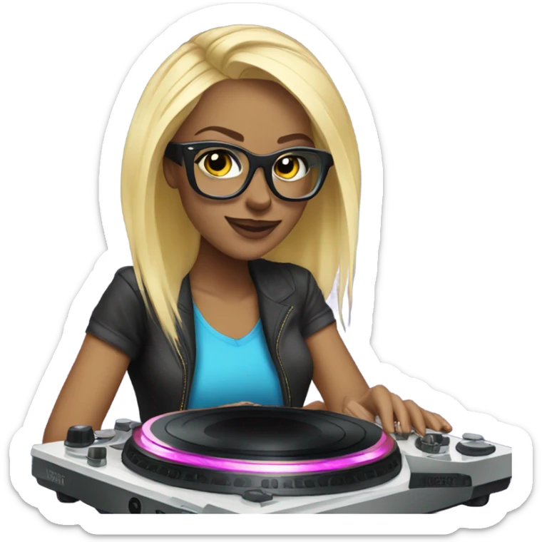 Female dj blue eyes blonde hair with turntables and glasses  sticker