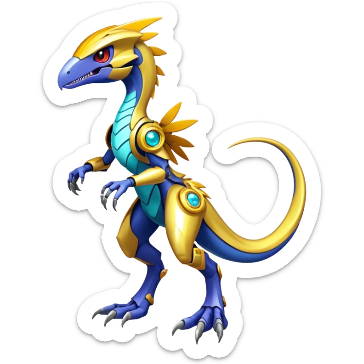 Shiny Futuristic Fakemon-Pokemon-Digimon-Spectrobes-Raptor-fusion, full body sticker