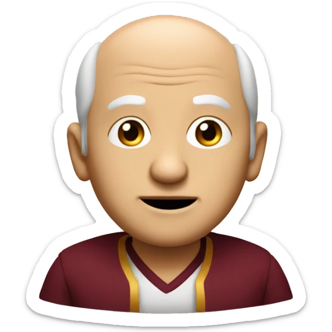 short little round old man balding with big belly in maroon and gold clothing sticker