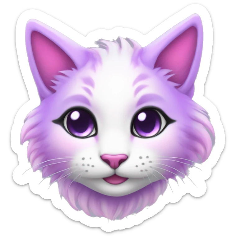 Kawaii colorful bright lilac-pink-white-gradient fantasy ethereal anthro feline fursona animal creature sticker