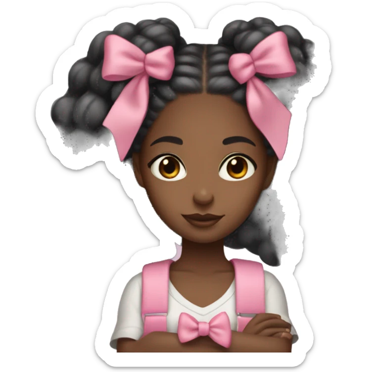 aesthetic black girl holding a Stanley with box braids and a pink bow in her hair  sticker