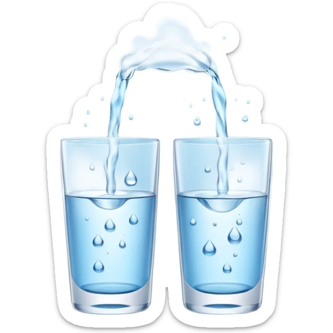 3D illustration of two glasses of water — cold ❄️ and hot 🔥. Particles dissolving faster in hot water, slower in cold. Minimalist, clean, bright, modern 3D icon style. sticker