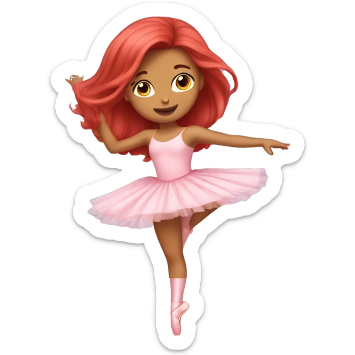 pretty girl with long red hair dancing ballet in a pink ballerina outfit  sticker