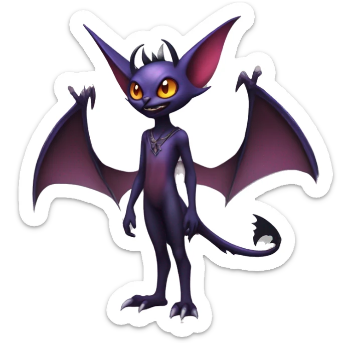  Anthro Kawaii Edgy Cool Vampiric Demonic Beautiful Noivern-Noibat-Litten with big Bat Ears full body sticker