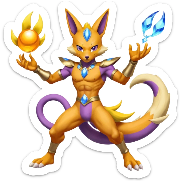 Beerus-Zeraora-Renamon-Lucario-fusion full body  sticker