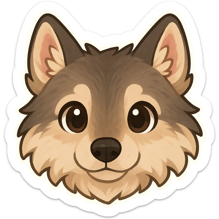 american wolfdog face, chibi style, big eyes, sweet expression sticker