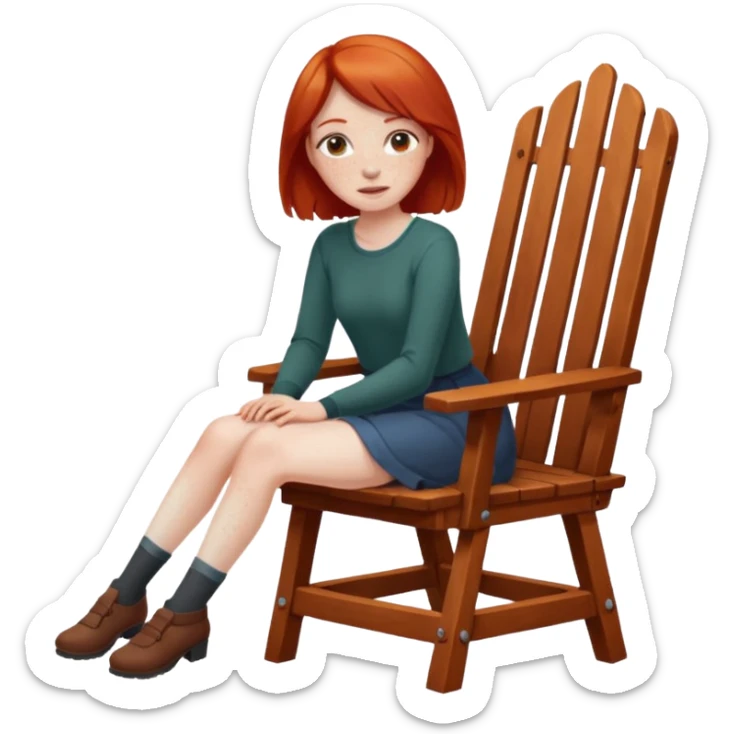 Naked red haired girl with freckles and large tits no clothes no bra no panties full body and a pussy sitting in a chair with legs spread sticker