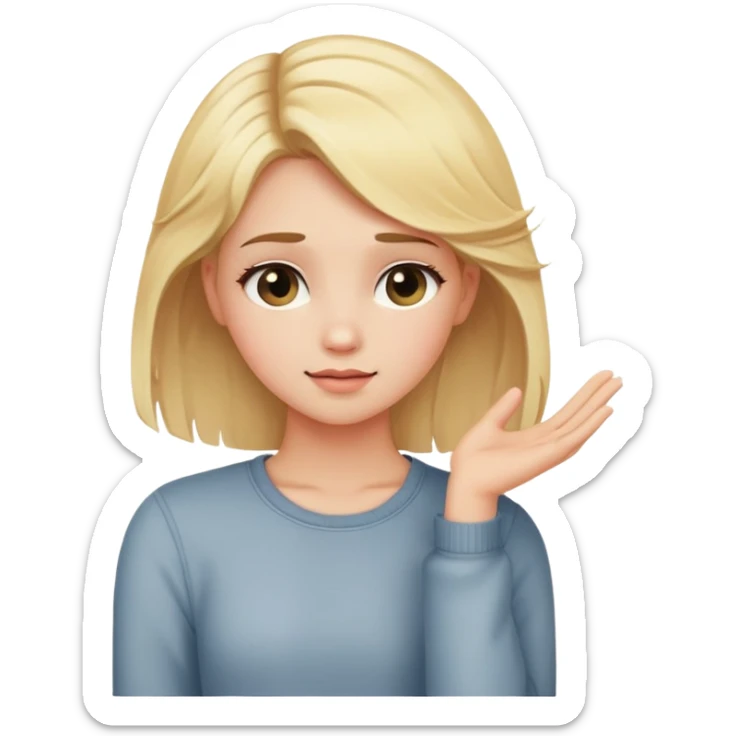 Blond dziewczyna zawstydzona poprawia wlosy jedna ręką w tyl sticker