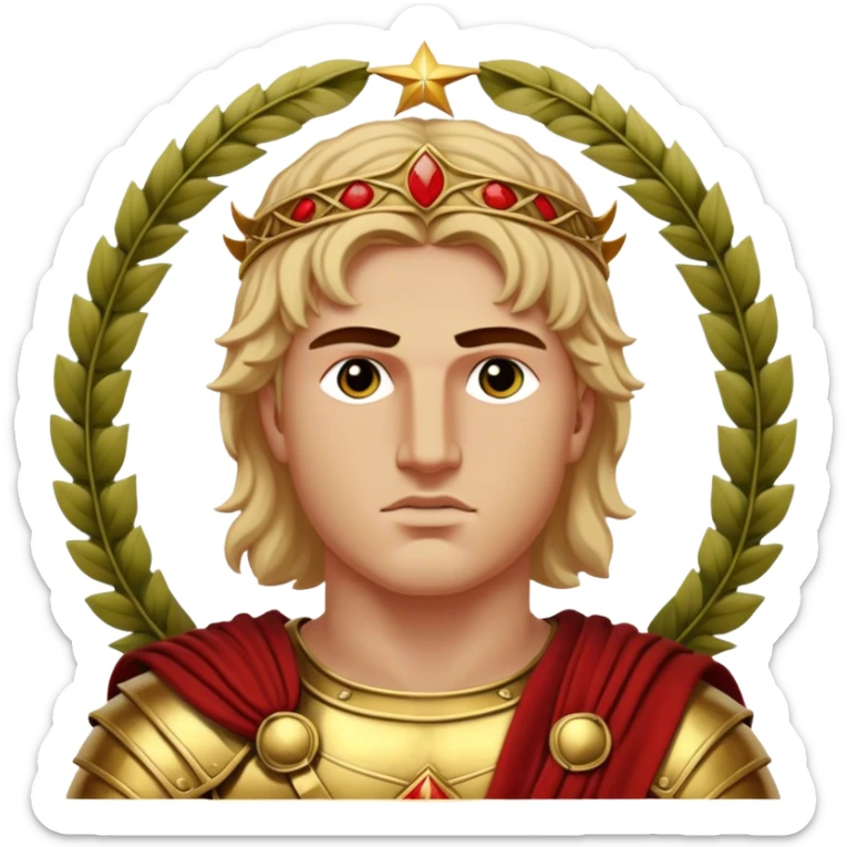 Cinematic Realistic portrait of Alexander the Great, depicted with photorealistic detail as a commanding historical conqueror, featuring sharp, lifelike facial features, meticulously rendered ancient Macedonian armor, and a laurel wreath, illuminated by natural, dramatic lighting that highlights his youthful determination and legendary presence. sticker
