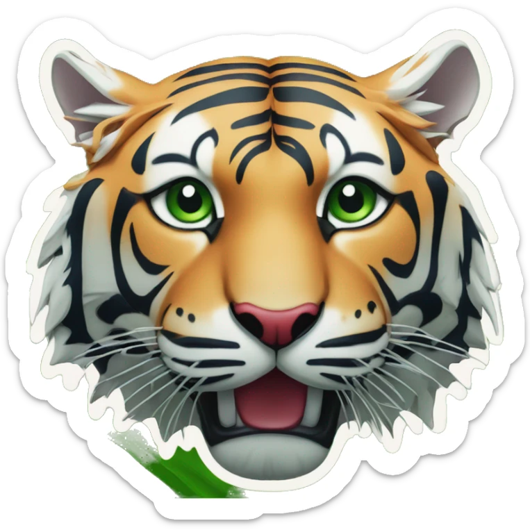 Flag cut in half on one side bue and thé Tiger green with a red sun in thé puddle  sticker