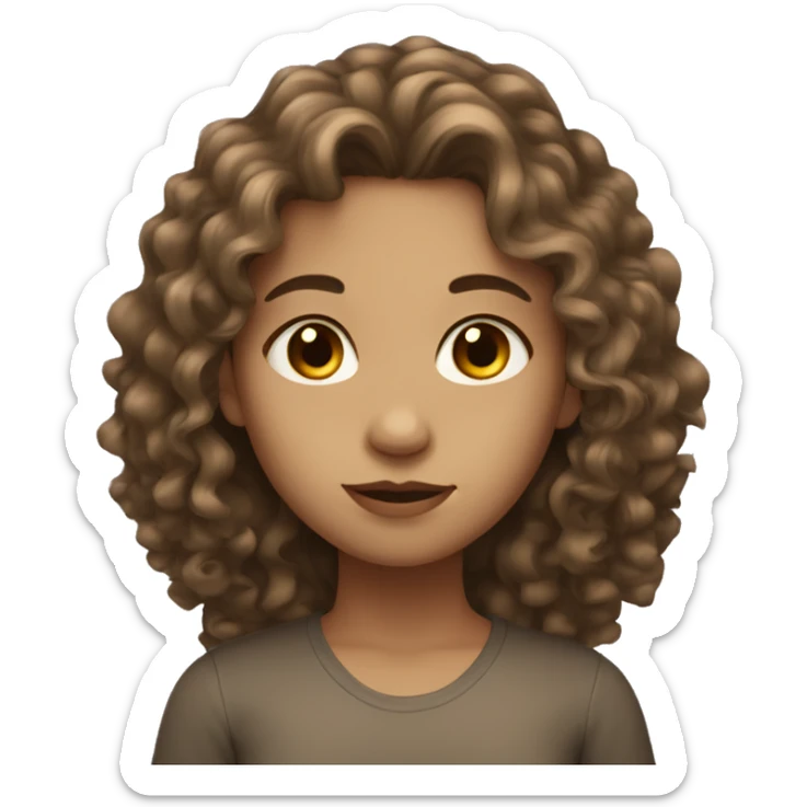 Girl with light skin, long and curly Brown hair, dark eyes sticker