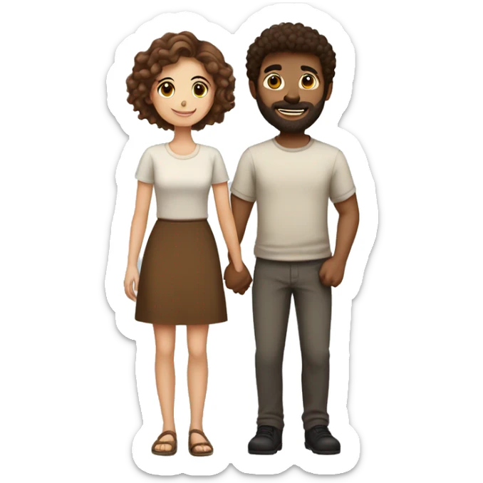 A beautiful brown-haired girl with a hairy brown-haired man with short hair holding hands and loving each other sticker