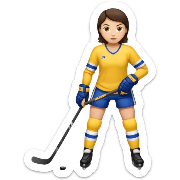 Girl hockey player with yellow jersey full body brunette sticker