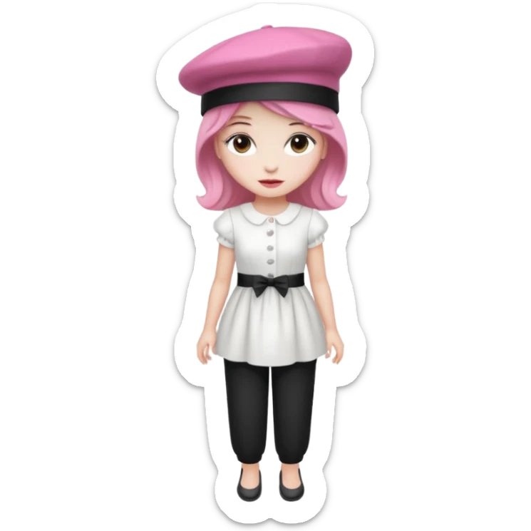 Pig White Dress Dark Pink French Hat Black Pants sticker