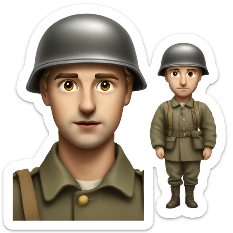 guy 28 years old german soldier in helmet 1940 photorealistic serious sticker