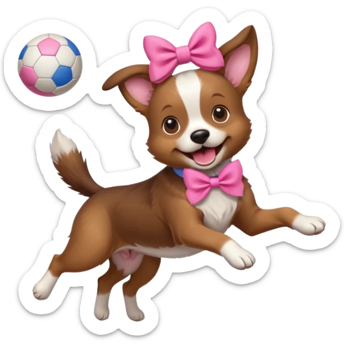 girly dog with a pink bow jumping in the air to catch a ball sticker