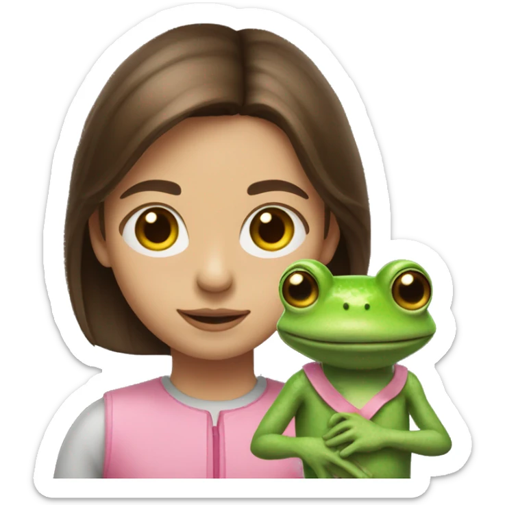 a girl who lives in brixton with medium length brown hair, with a pink streak through it, who is standing with a frog on her shoulder sticker