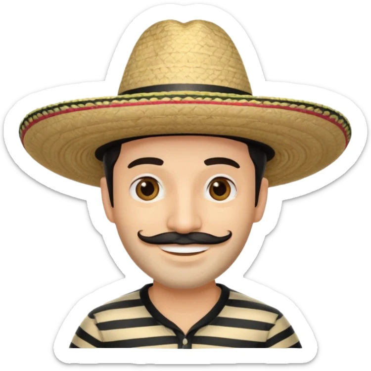 A happy fair skinned Colombian man with minimal facial hair wearing a black and beige stripped Colombian sombrero sticker