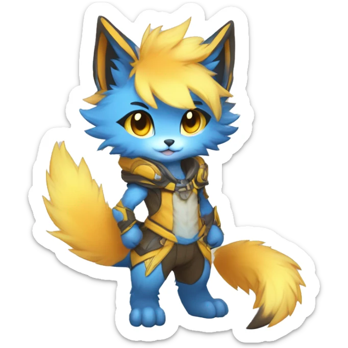 Anthro-Edgy-Cool-Blue-Yellow-Beige-Orange-Contrast-Colors-Fantasy-Fur-Sona-Chibi-Shiny-Fakémon-Hybrid full body sticker