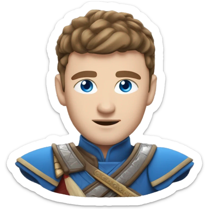 British white male with skin fade brown hair and blue eyes wearing a Mongolian warrior outfit sticker