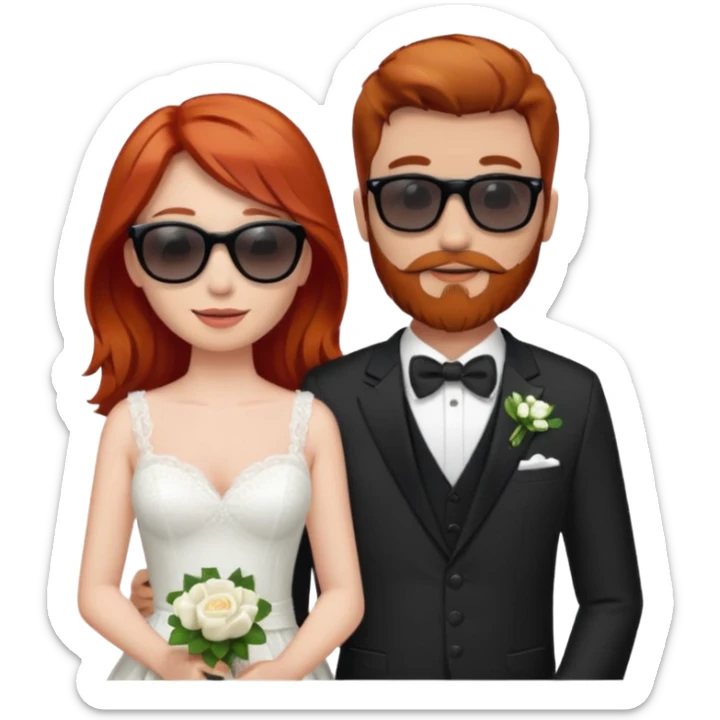 Red hair bride and brown hair groom with beard on honeymoon sticker