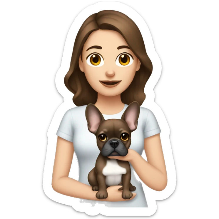 Brown haired women with brown eyed holding grey french bulldog sticker