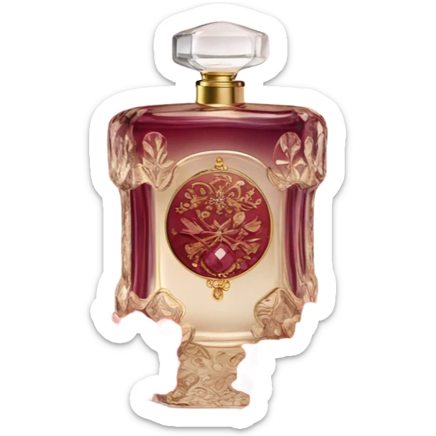 Burgundy vintage French style perfume bottle with red flowers  sticker