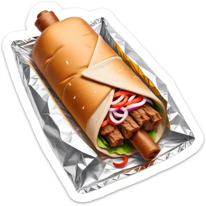 Doner Kebab Cinematic Realistic Doner Kebab Dish Emoji, depicted as iconic, spiced meat wrapped in foil and paper, rendered with lifelike textures and dynamic, appetizing lighting. sticker
