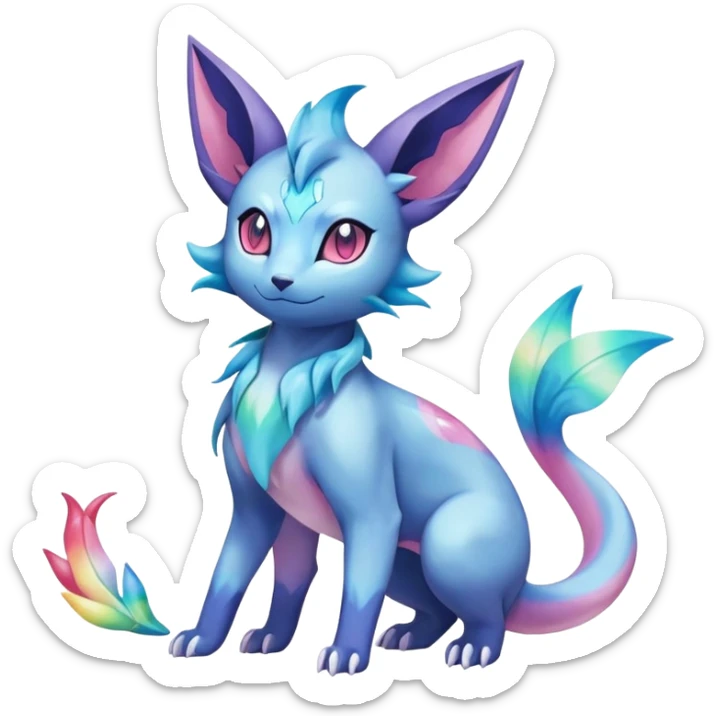 Rainbow crystalic Shiny pastel Nebulae Salandit-Glaceon-Sylveon-Espeon-Vaporeon-Noibat-Fakémon-hybrid-creature (full body)  sticker