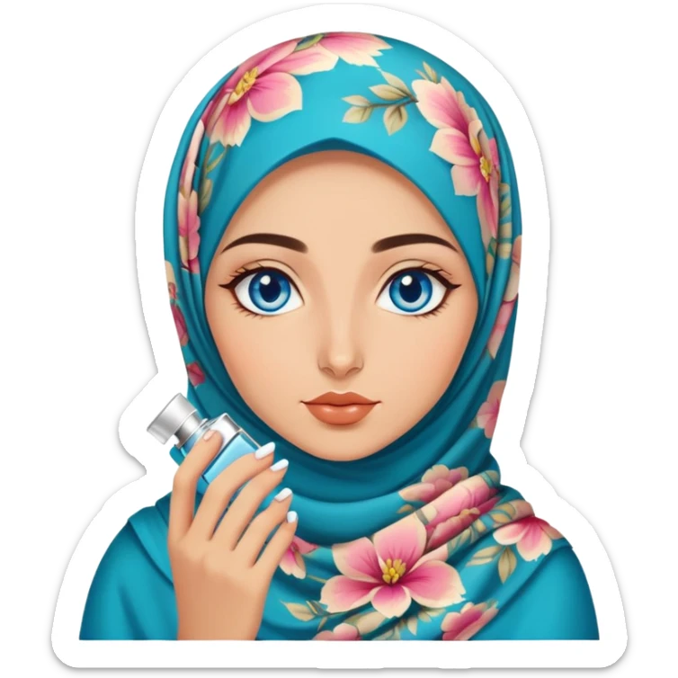 Turkish beautiful finish Konya girl blue eyes with floral hijab smells perfume t sticker