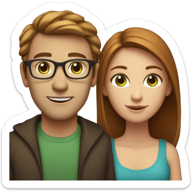 Caucasian couple. Man with glasses, has short, brownish-red hair and blue eyes. Woman does not have glasses, has long, brown hair and green eyes  sticker