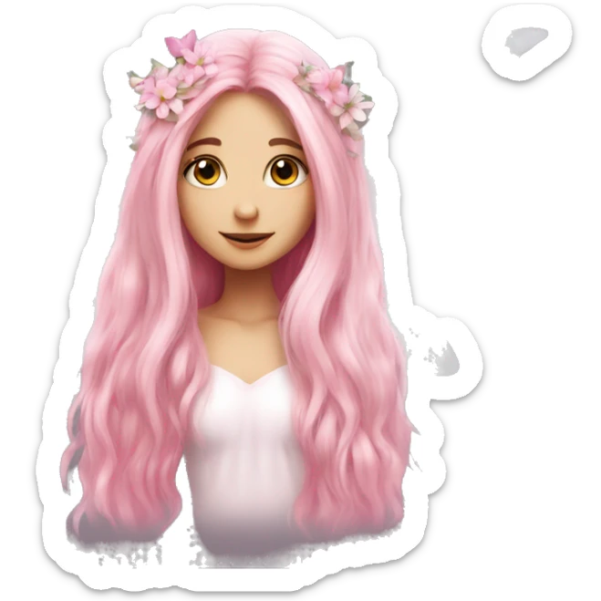 Beautiful, flower, fairy, pink, white, long hair, wings sticker