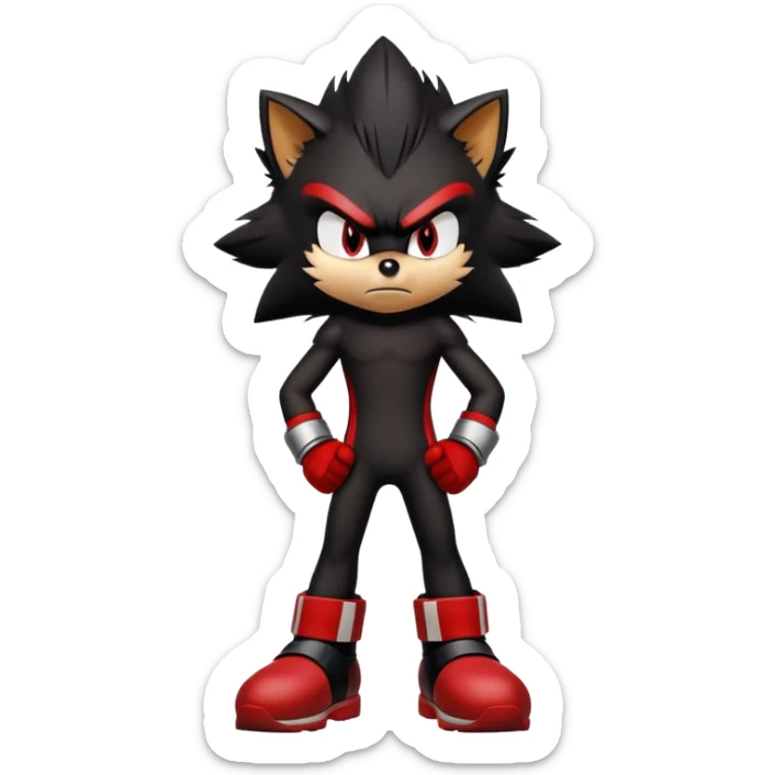 Angry Shadow the Hedgehog with black fur, red stripes, hover shoes, and arms crossed sticker