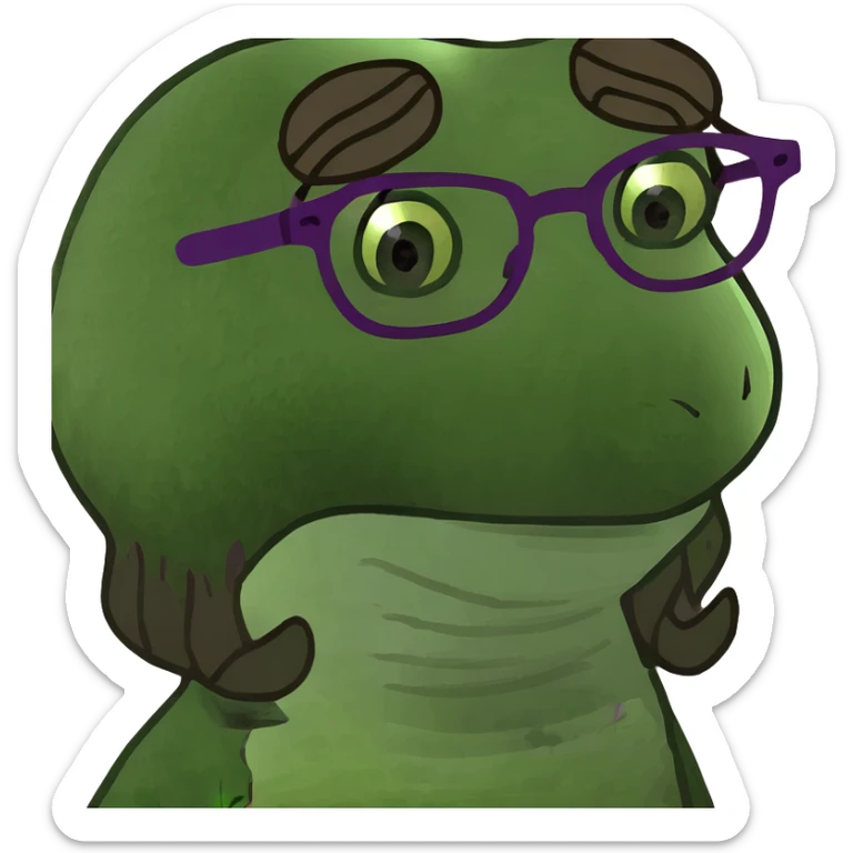 Girl with brown hair, brown eyes, wavy hair, middle part, purple glasses, girl,  sticker