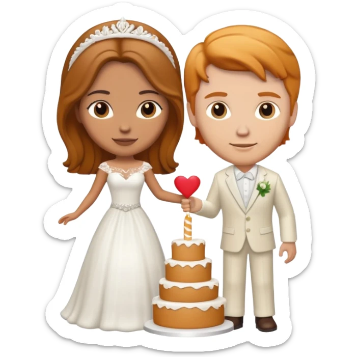 wedding cake toppers with white man with brown hair and white woman with light ginger hair sticker