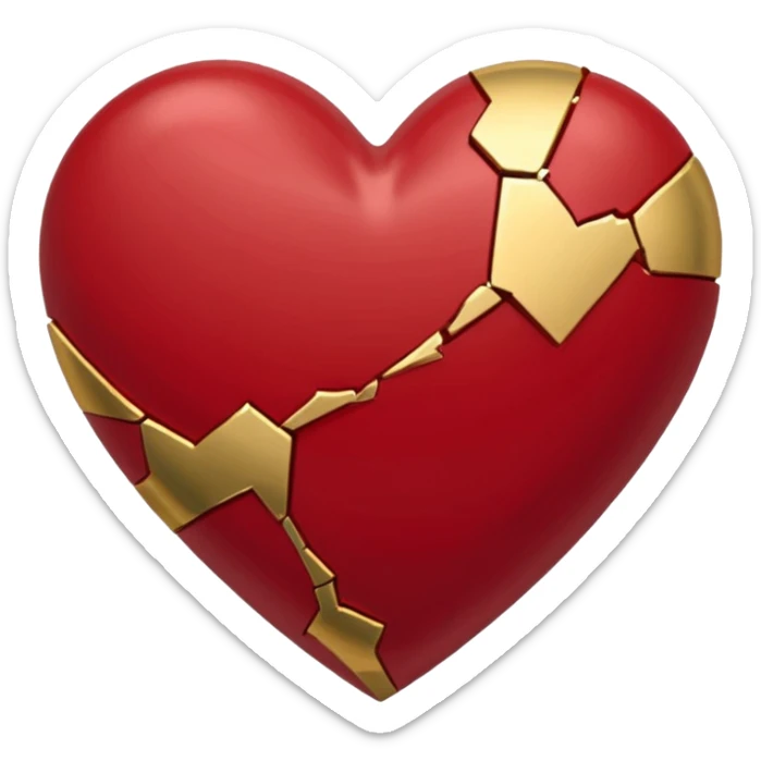 classic kintsugi heart emoji, gold lines on a deep red heart, clean and iconic, designed for Discord emoji sticker