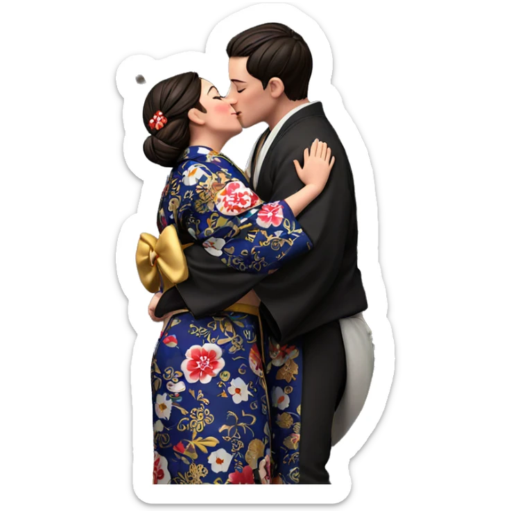 romantic kimono couple kiss sticker