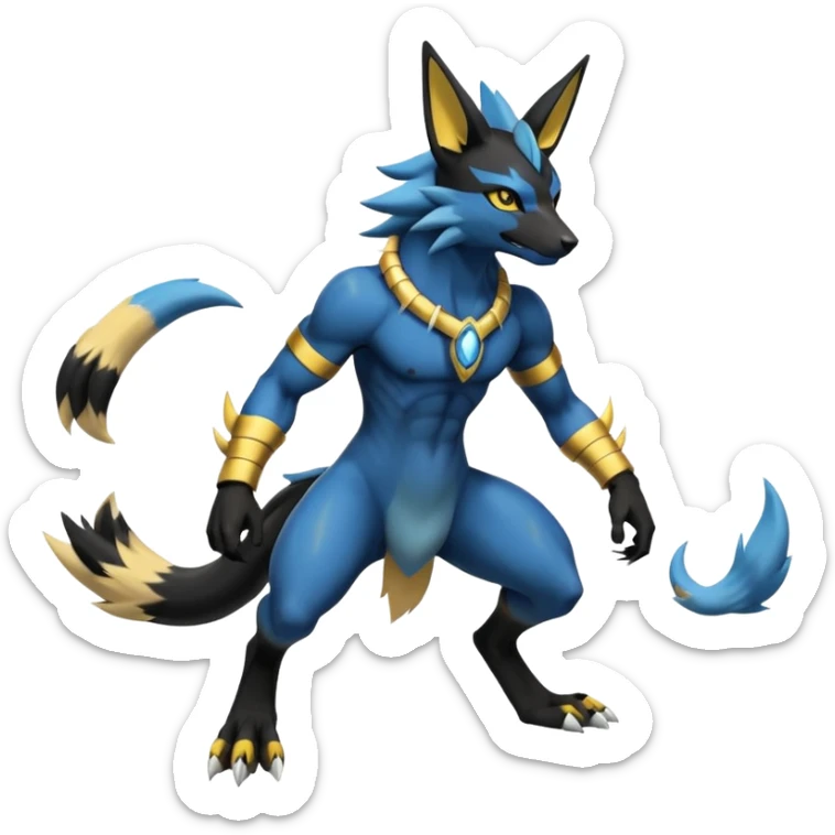 Zeraora-Anubis-Lucario-Umbreon-Renamon-hybrid-fusion-Fakémon-Pokémon-Digimon-creature (full body) sticker