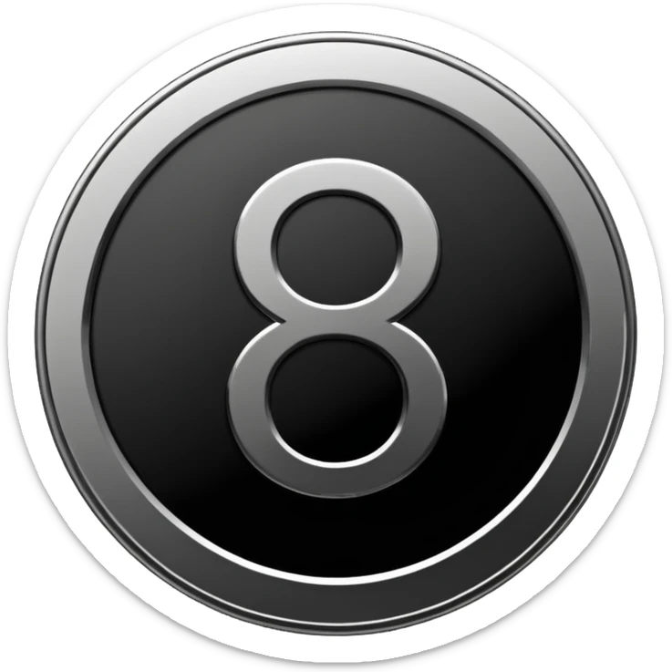 Emoji icon of a metal coin with engraved number 8, minimalist style, isolated, only black color sticker