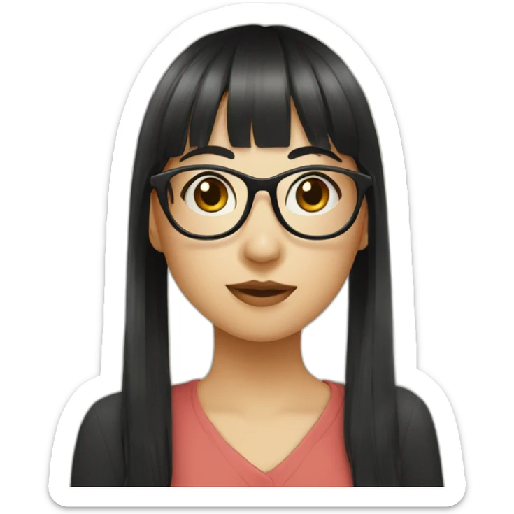 girl,wearing glasses,bangs，black hair,straight hair,Chinese girl sticker