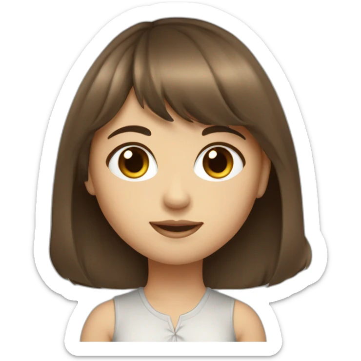 girl middle-length brown hair with bang fair skin brown eye sticker