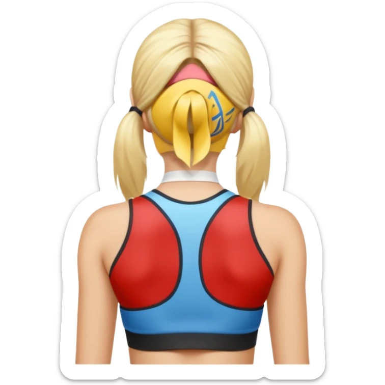 sporty blonde woman cartoon emoji style back view sticker