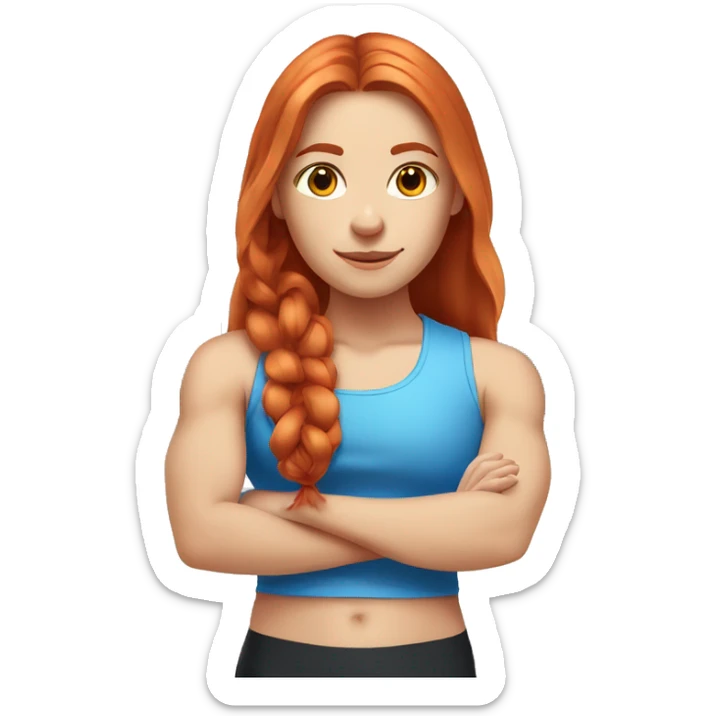 Long-haired red-haired girl with fair skin and blue eyes in the gym sticker