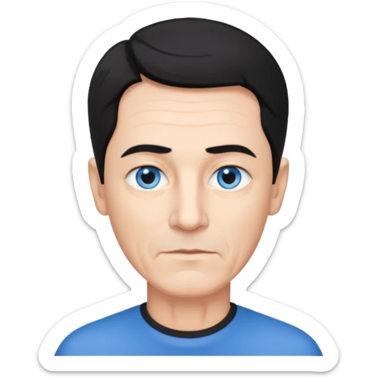 homme 60 ans menton pointu, yeux bleus cheveux noir courts  sticker