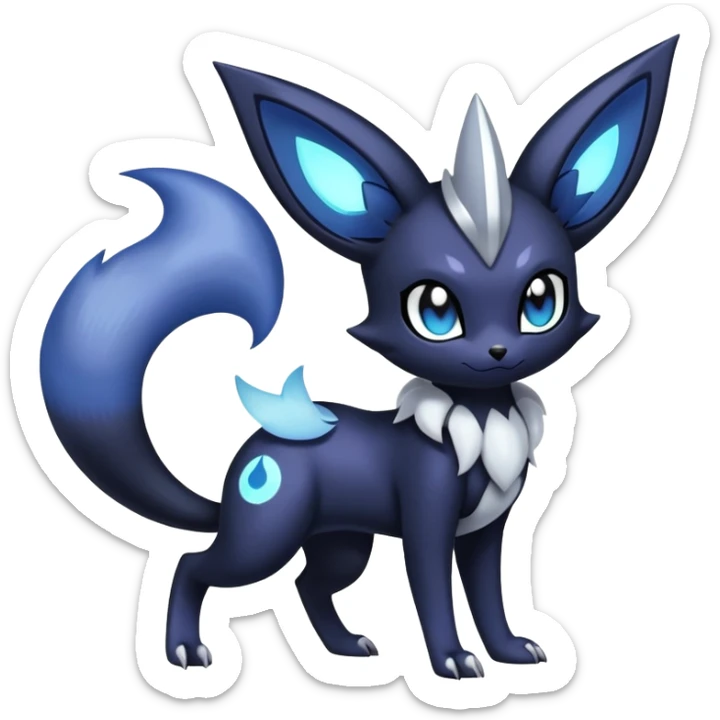 Nebulae Edgy Gothic Dark Silvery Noibat-Meowstic-Umbreon-Fakémon-hybrid-creature (full body)  sticker