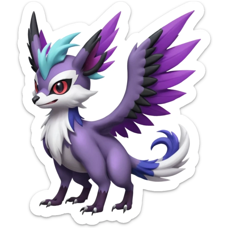 Cute Noibat-Noivern-Mightyena-Silvally-Fakémon-hybrid-creature (full body)  sticker