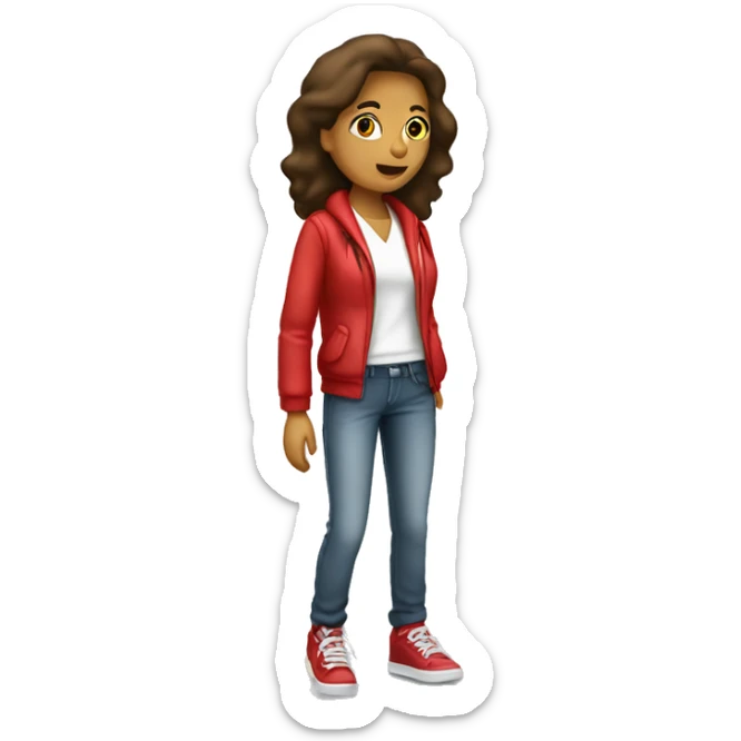 chica esquiando con pantalones rojos y chaqueta blanca sticker
