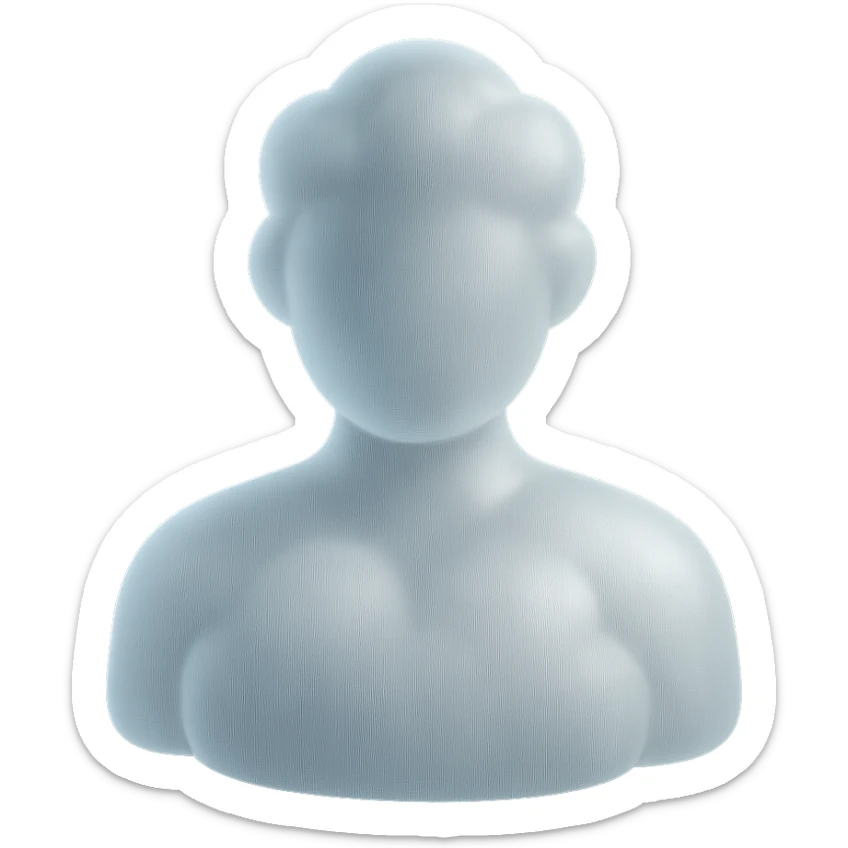 shoulder up, person made of convex white clouds, front view, matte glass style sticker