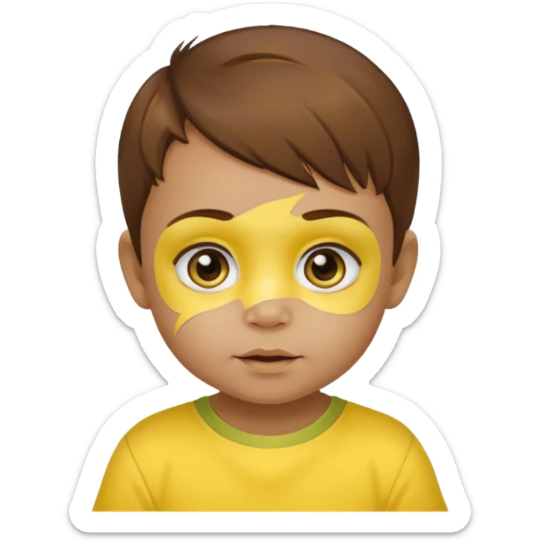 brown hair baby with yellow face paint and yellow shirt sticker